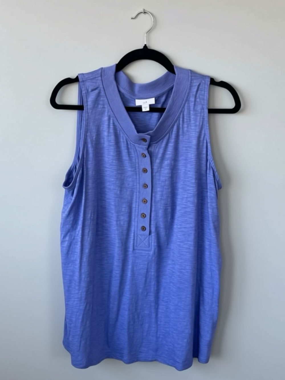 J. Jill Blue Sleeveless Henley Tank Top Size L Flowy Cotton Modal